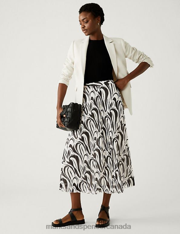 Women Ivory Mix Clothing Marks & Spencer Printed Pleated Midaxi Skirt 20VTD1673 - Marks and Spencer outlet