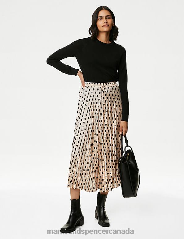 Women Ivory Mix Clothing Marks & Spencer Satin Polka Dot Pleated Midaxi A-Line Skirt 20VTD303 - Marks and Spencer online