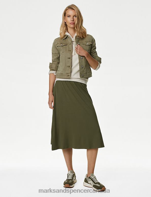 Marks and Spencer Canada - Women Khaki Clothing Marks & Spencer Jersey Midi Circle Skirt 20VTD2887