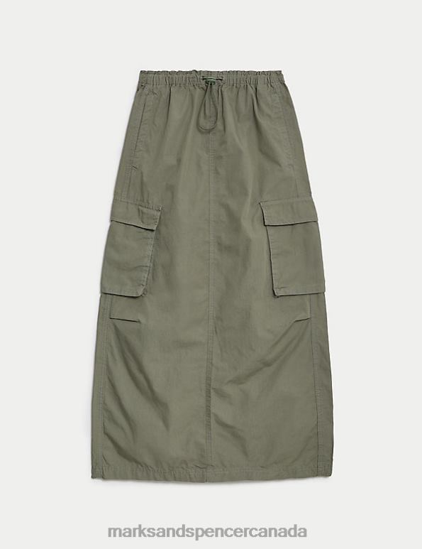 Women Khaki Mix Clothing Marks & Spencer Pure Cotton Maxi Cargo Skirt 20VTD1037 - Marks and Spencer outlet