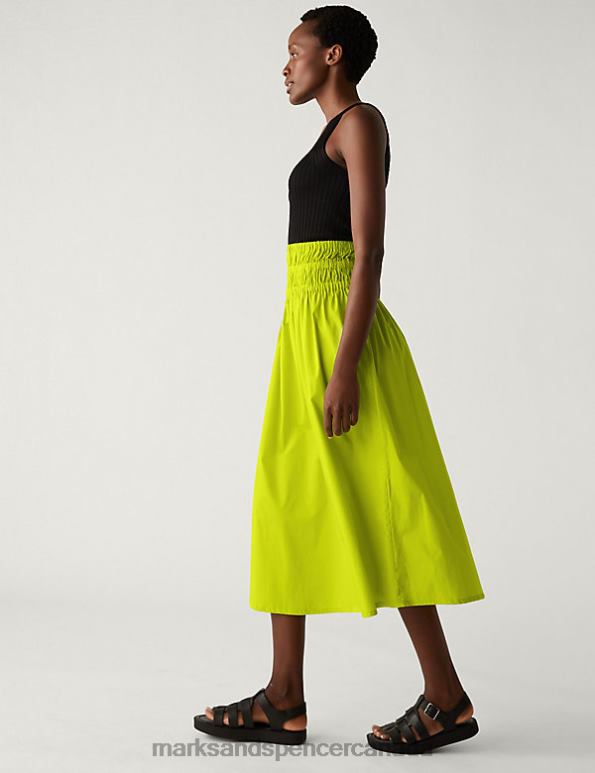 Women Lime Clothing Marks & Spencer Pure Cotton Shirred Midaxi Skater Skirt 20VTD702 - Marks and Spencer Canada locations