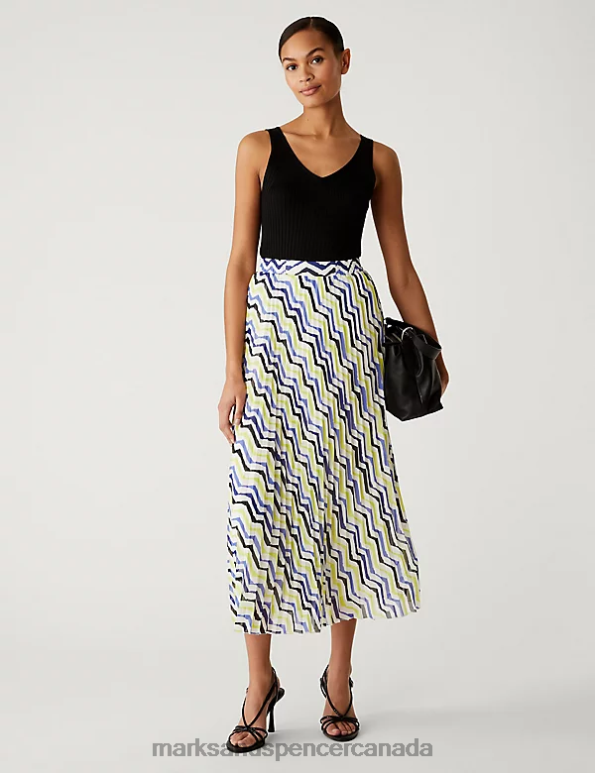 Women Multi Clothing Marks & Spencer Printed Pleated Midaxi Skirt 20VTD1360 - Marks and Spencer online