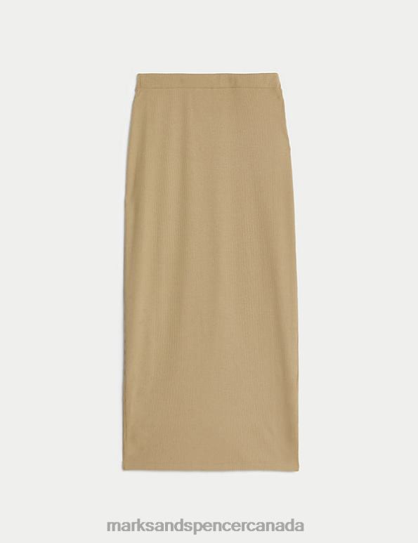 Women Natural Beige Clothing Marks & Spencer Jersey Ribbed Maxi Pencil Skirt 20VTD3010 - Marks and Spencer online