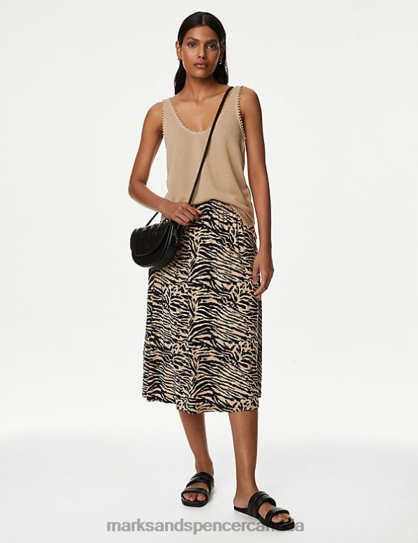 Marks and Spencer near me - Women Natural Mix Clothing Marks & Spencer Jersey Printed Midi Skater Skirt 20VTD2658