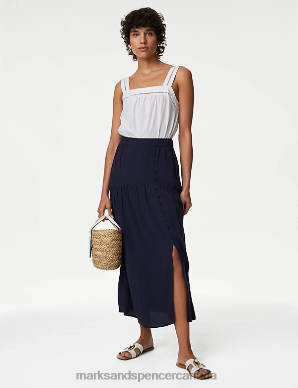 Women Navy Clothing Marks & Spencer Split Front Midi A-Line Skirt 20VTD1859 - Marks and Spencer Canada locations