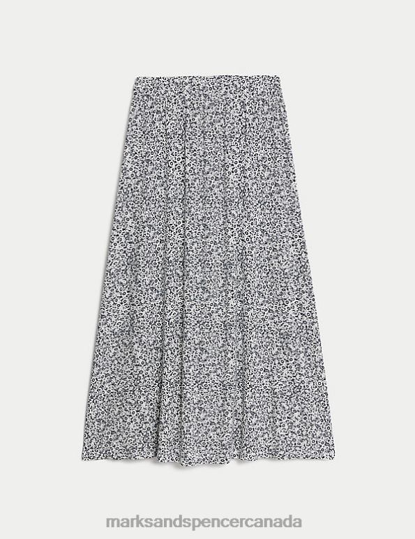 Marks and Spencer sale - Women Navy Mix Clothing Marks & Spencer Jersey Printed Midi Skater Skirt 20VTD2659