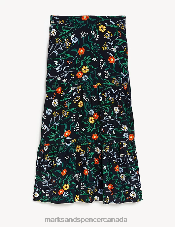 Marks and Spencer sale - Women Navy Mix Clothing Marks & Spencer Printed Midaxi Tiered Skirt 20VTD3285