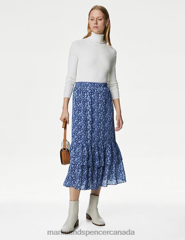 Marks and Spencer sale - Women Navy Mix Clothing Marks & Spencer Printed Ruffle Midi Tiered Skirt 20VTD1087