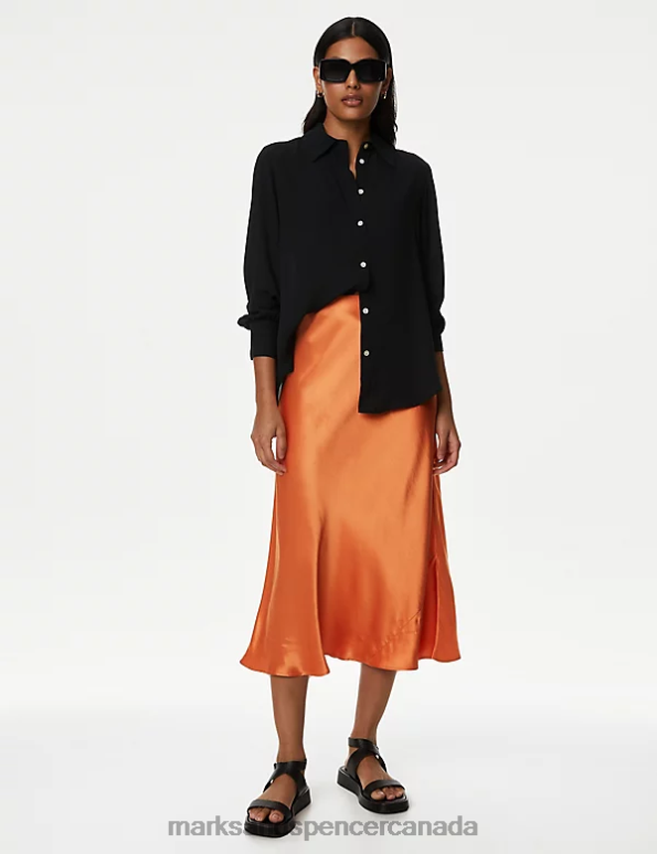 Marks and Spencer sale - Women Orange Clothing Marks & Spencer Satin Midaxi Slip Skirt 20VTD670