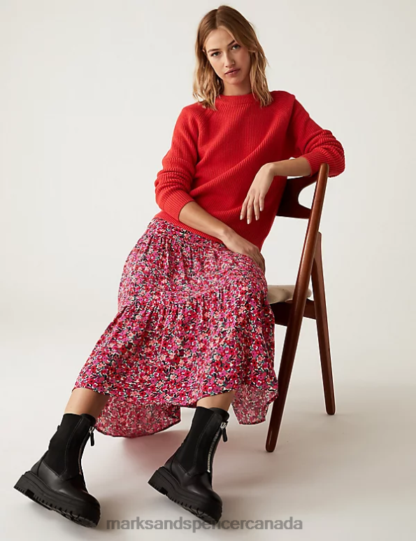 Marks and Spencer sale - Women Pink Mix Clothing Marks & Spencer Printed Midaxi Tiered Skirt 20VTD2989