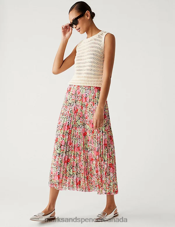 Marks and Spencer Canada - Women Pink Mix Clothing Marks & Spencer Printed Pleated Midaxi Skirt 20VTD1668