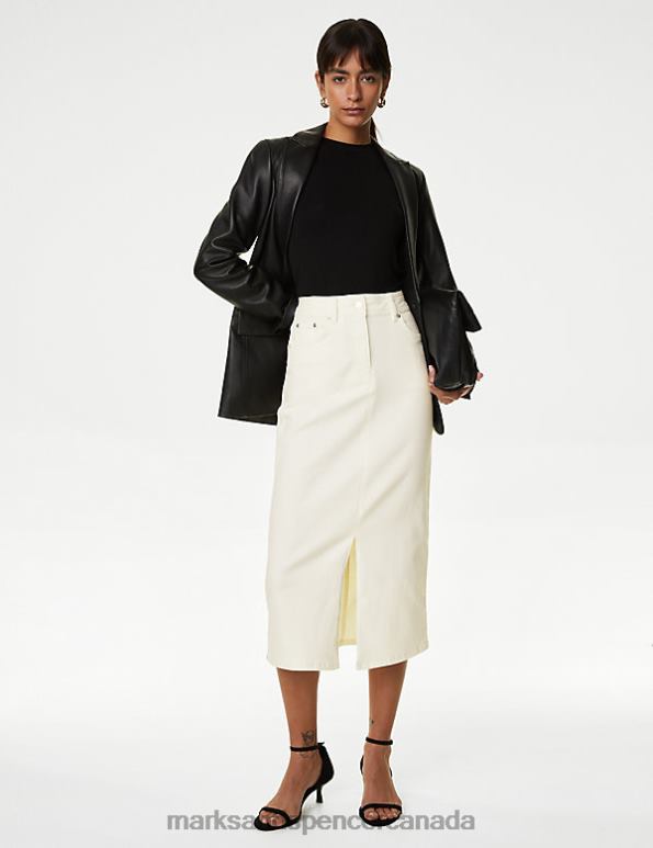 Marks and Spencer near me - Women Soft White Clothing Marks & Spencer Denim Button Front Midaxi A-Line Skirt 20VTD667