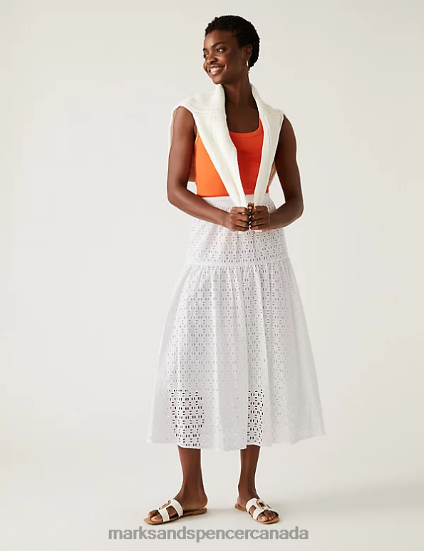 Women Soft White Clothing Marks & Spencer Pure Cotton Broderie Midaxi Tiered Skirt 20VTD1458 - Marks and Spencer online