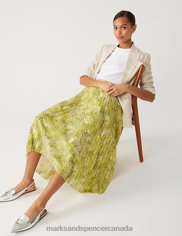 Marks and Spencer sale - Women Yellow Mix Clothing Marks & Spencer Printed Pleated Midaxi Skirt 20VTD1670