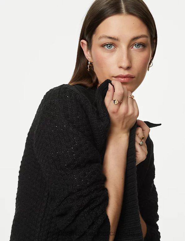 Women Black Clothing Marks & Spencer Knitted Collared Cardigan With Wool 20VTD505 - Marks and Spencer Canada locations