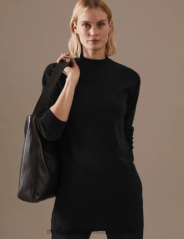 Women Black Clothing Marks & Spencer Pure Cashmere Longline Jumper 20VTD3206 - Marks and Spencer Canada locations