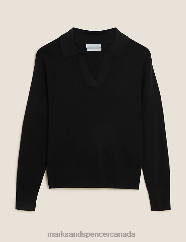 Marks and Spencer near me - Women Black Clothing Marks & Spencer Pure Merino Wool Collared Jumper 20VTD2836