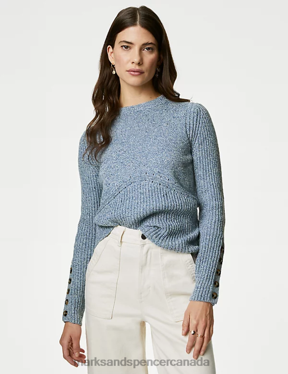 Marks and Spencer sale - Women Blue Mix Clothing Marks & Spencer Cotton Rich Jumper with Wool 20VTD50