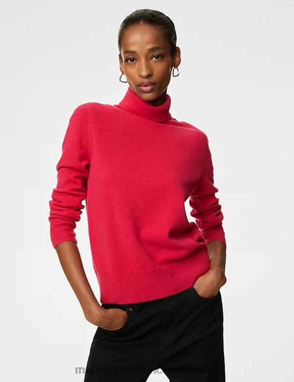 Women Cerise Clothing Marks & Spencer Pure Cashmere Roll Neck Jumper 20VTD3427 - Marks and Spencer Canada locations