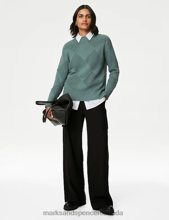 Marks and Spencer Canada - Women Dark Sage Clothing Marks & Spencer Cotton Rich Textured Jumper with Wool 20VTD221