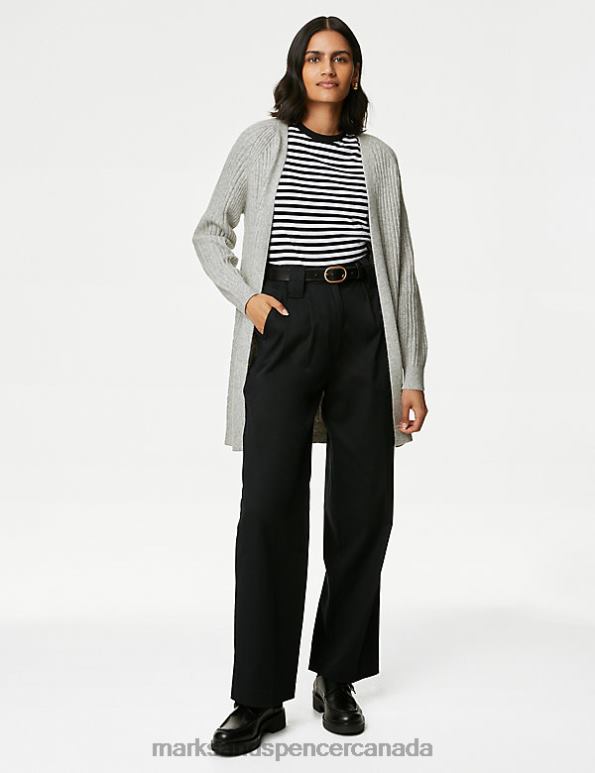 Marks and Spencer near me - Women Grey Marl Clothing Marks & Spencer Ribbed Edge To Edge Longline Cardigan 20VTD719