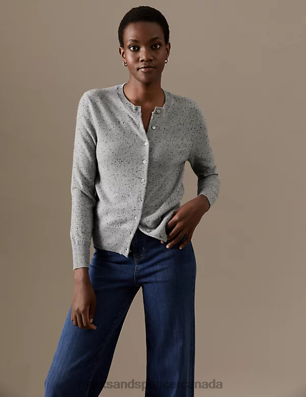 Marks and Spencer near me - Women Grey Mix Clothing Marks & Spencer Pure Cashmere Textured Crew Neck Cardigan 20VTD1567