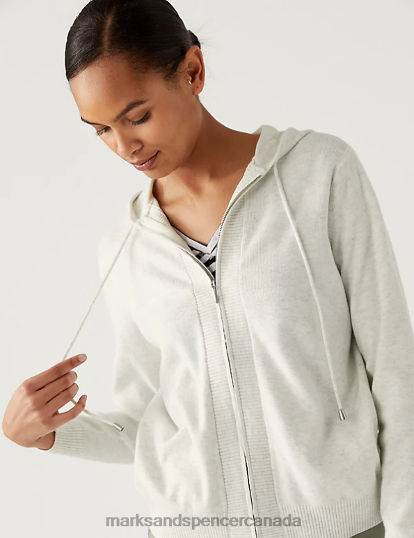 Marks and Spencer sale - Women Light Grey Clothing Marks & Spencer Soft Touch Textured Zip Up Relaxed Hoodie 20VTD1392