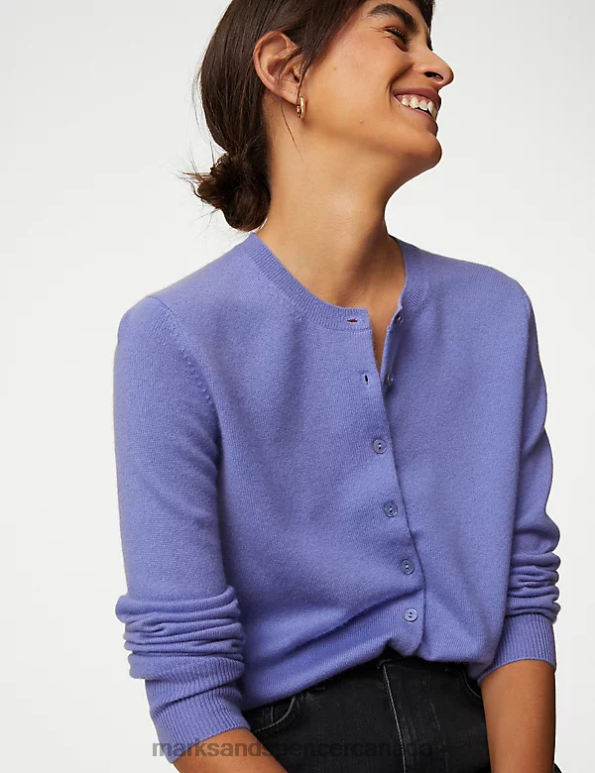 Women Light Lilac Clothing Marks & Spencer Pure Cashmere Crew Neck Cardigan 20VTD2908 - Marks and Spencer outlet