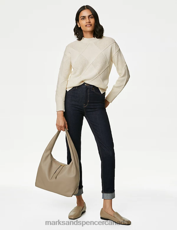 Marks and Spencer Canada - Women Light Natural Clothing Marks & Spencer Cotton Rich Textured Jumper with Wool 20VTD535