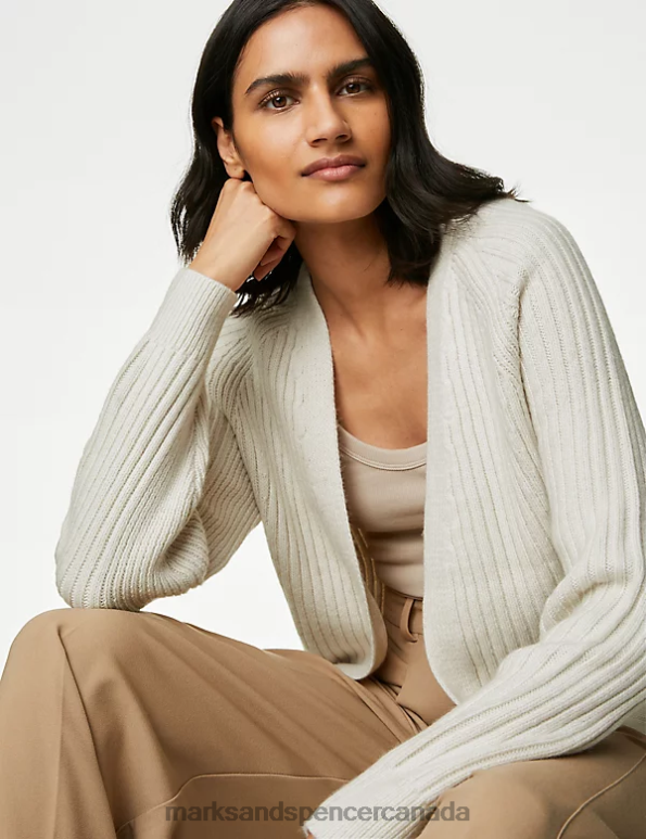 Women Light Natural Clothing Marks & Spencer Ribbed Edge To Edge Longline Cardigan 20VTD362 - Marks and Spencer Canada locations