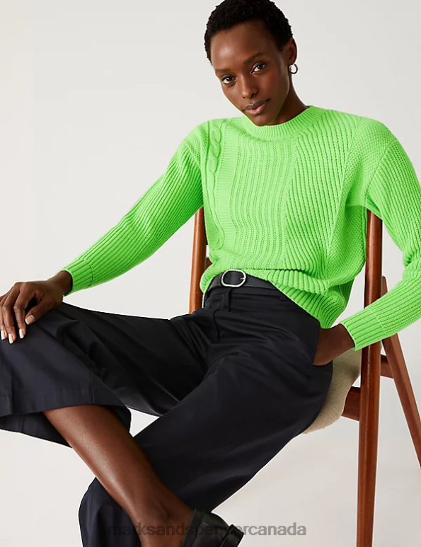 Women Lime Clothing Marks & Spencer Cotton Rich Textured Crew Neck Jumper 20VTD1868 - Marks and Spencer online