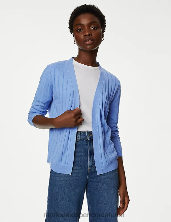 Marks and Spencer Canada - Women Medium Blue Clothing Marks & Spencer Edge to Edge Relaxed Cardigan with Linen 20VTD3022