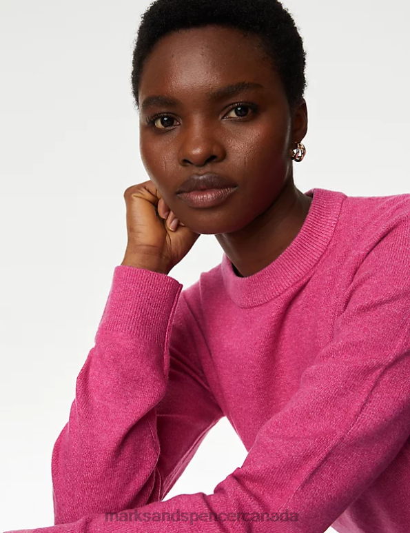 Women Medium Pink Clothing Marks & Spencer Recycled Blend Crew Neck Jumper 20VTD182 - Marks and Spencer Canada locations