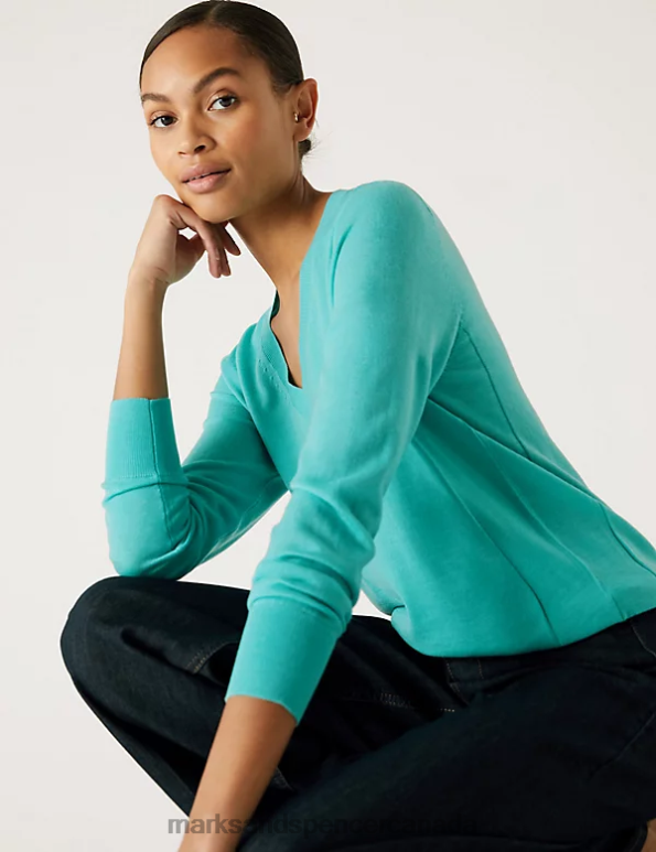 Marks and Spencer near me - Women Medium Seafoam Clothing Marks & Spencer Pure Merino Wool V-Neck Jumper 20VTD1922