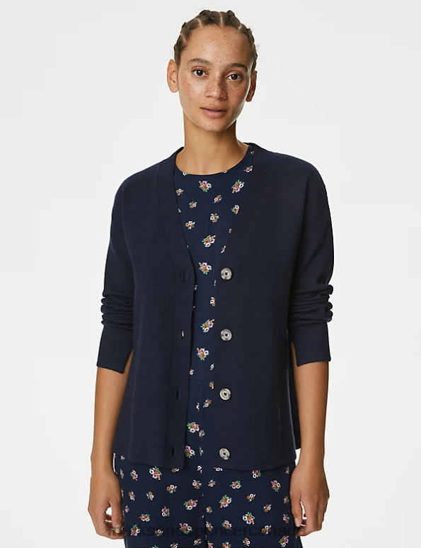 Women Midnight Navy Clothing Marks & Spencer Soft Touch V-Neck Button Front Cardigan 20VTD494 - Marks and Spencer outlet