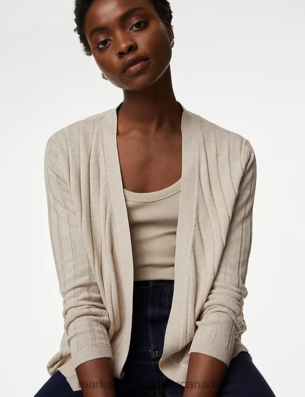 Marks and Spencer Canada - Women Natural Clothing Marks & Spencer Edge to Edge Relaxed Cardigan with Linen 20VTD3307