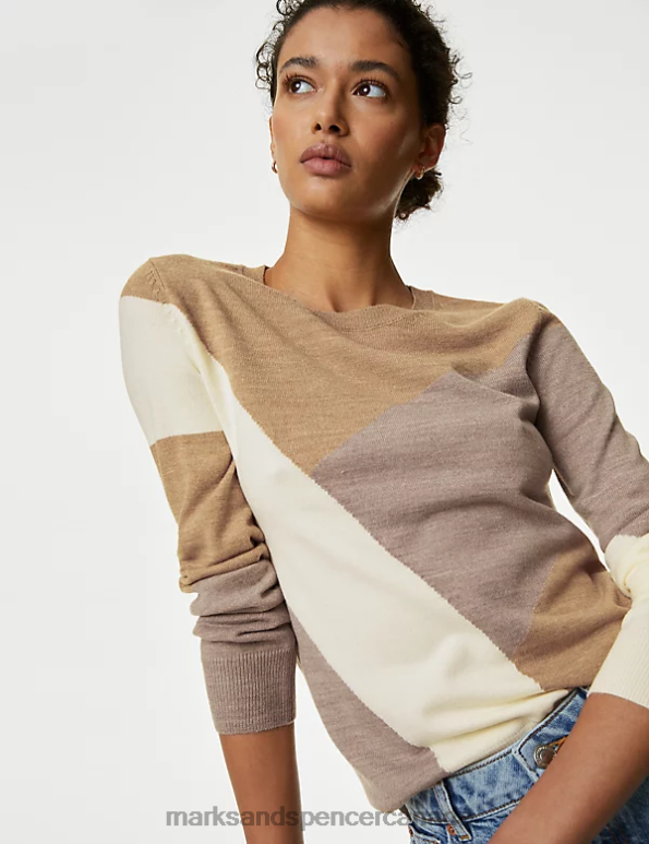 Marks and Spencer near me - Women Natural Mix Clothing Marks & Spencer Supersoft Colour Block Crew Neck Jumper 20VTD326