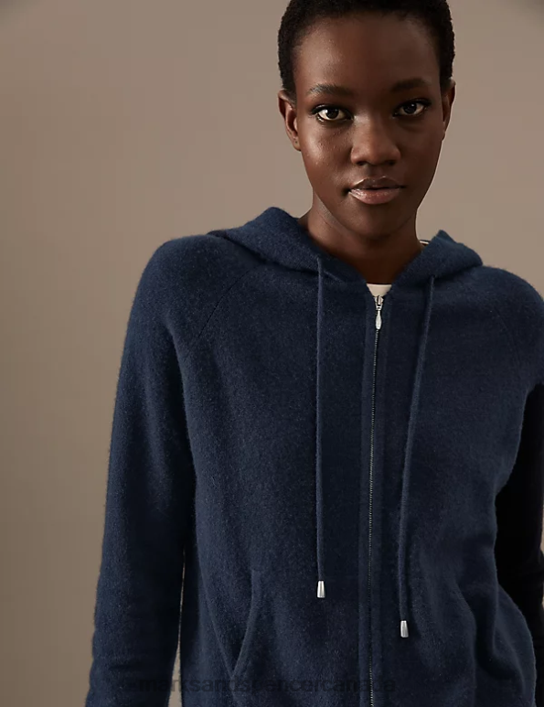 Women Navy Clothing Marks & Spencer Pure Cashmere Knitted Relaxed Hoodie 20VTD3019 - Marks and Spencer online