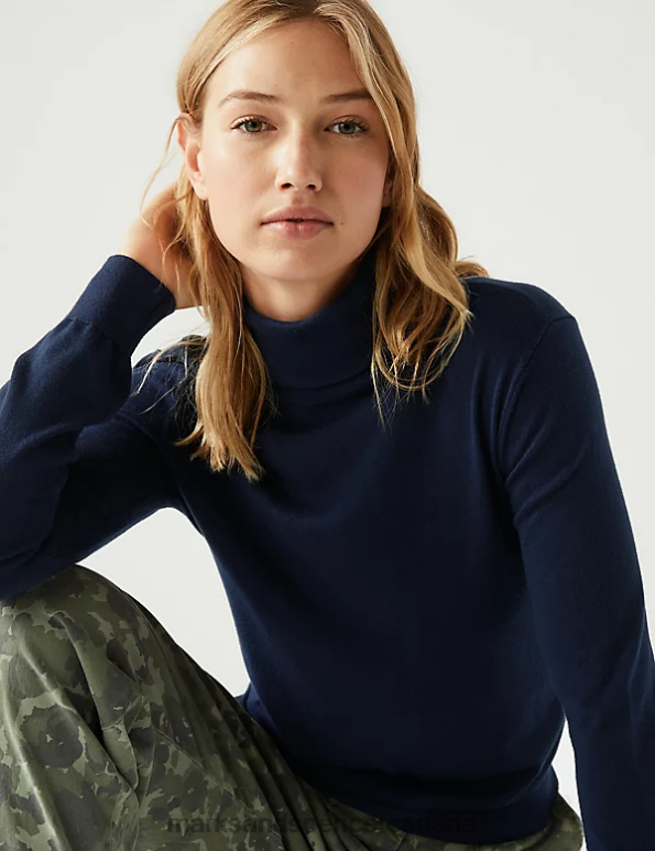 Marks and Spencer near me - Women Navy Clothing Marks & Spencer Roll Neck Jumper 20VTD975