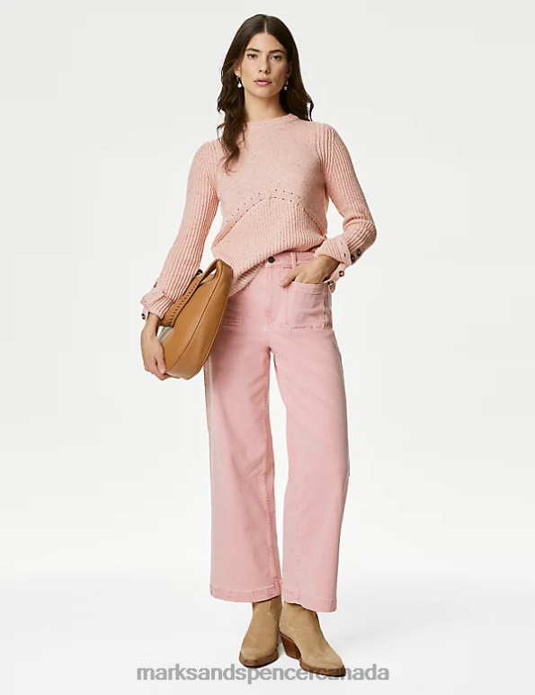 Women Pink Mix Clothing Marks & Spencer Cotton Rich Jumper with Wool 20VTD358 - Marks and Spencer online