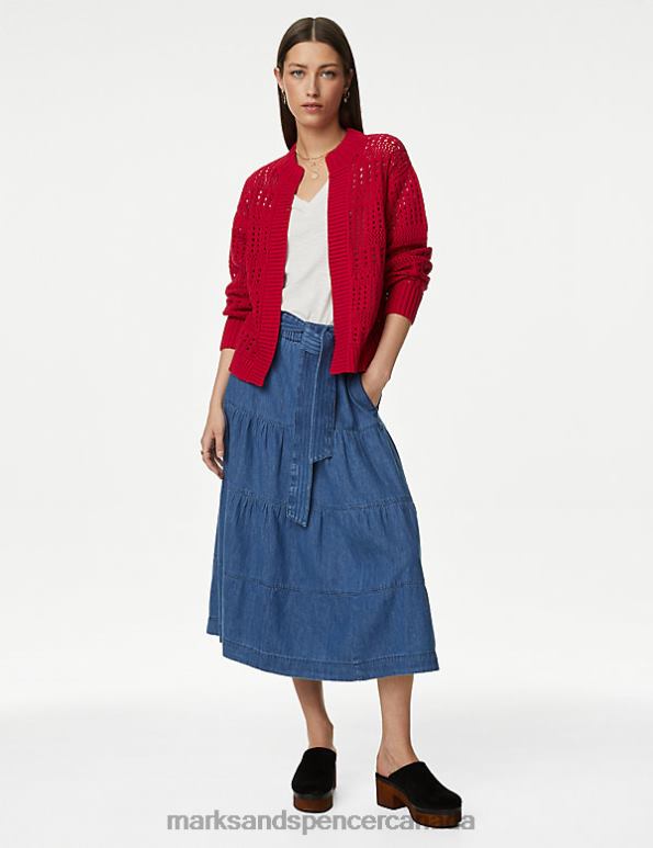 Marks and Spencer sale - Women Ruby Clothing Marks & Spencer Cotton Rich Edge to Edge Pointelle Cardigan 20VTD976