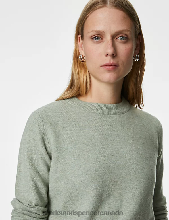 Marks and Spencer near me - Women Soft Green Clothing Marks & Spencer Recycled Blend Crew Neck Jumper 20VTD499