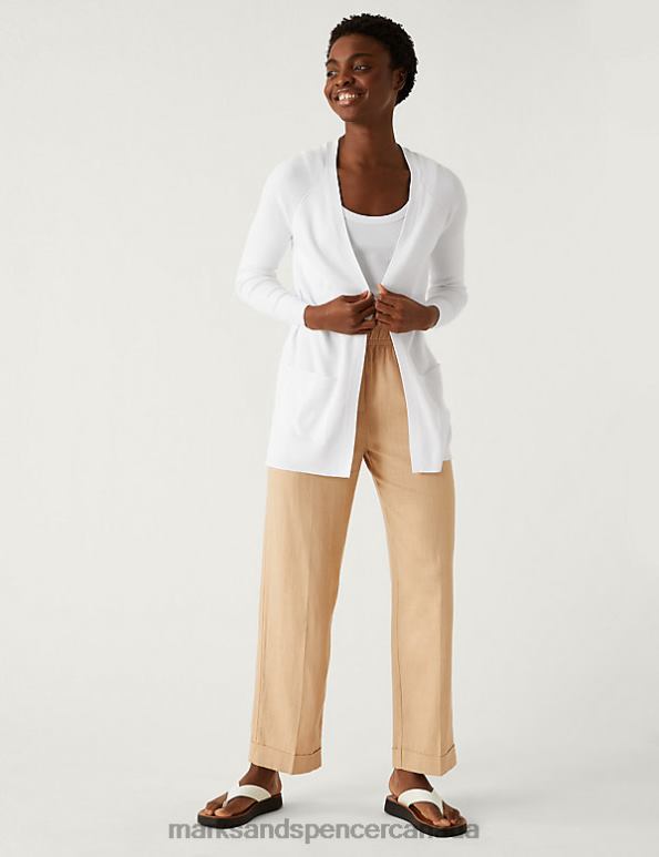 Women Soft White Clothing Marks & Spencer Ribbed Edge to Edge Longline Cardigan 20VTD928 - Marks and Spencer Canada locations