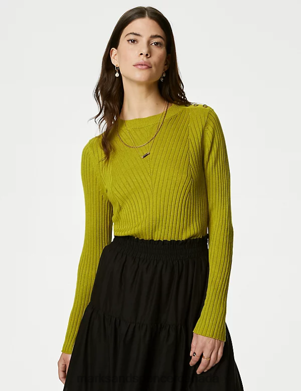 Marks and Spencer near me - Women Winter Lime Clothing Marks & Spencer Cotton Blend Ribbed Button Detail Jumper 20VTD1684