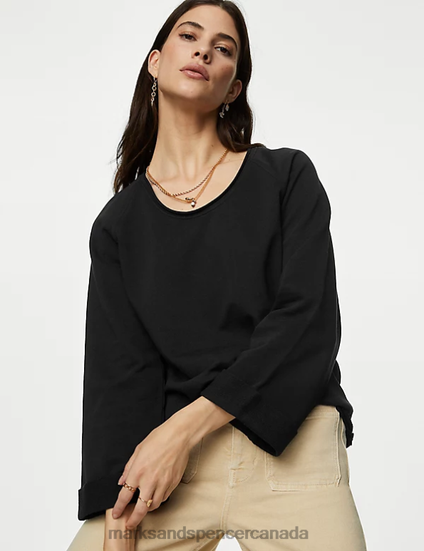 Marks and Spencer sale - Women Black Clothing Marks & Spencer Pure Cotton Sweatshirt 20VTD454