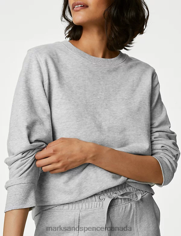 Marks and Spencer near me - Women Grey Marl Clothing Marks & Spencer The Cotton Rich Crew Neck Sweatshirt 20VTD3217