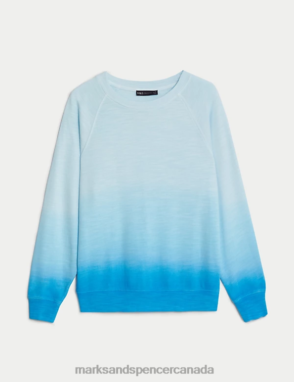 Marks and Spencer sale - Women Light Blue Mix Clothing Marks & Spencer Pure Cotton Printed Sweatshirt 20VTD2870