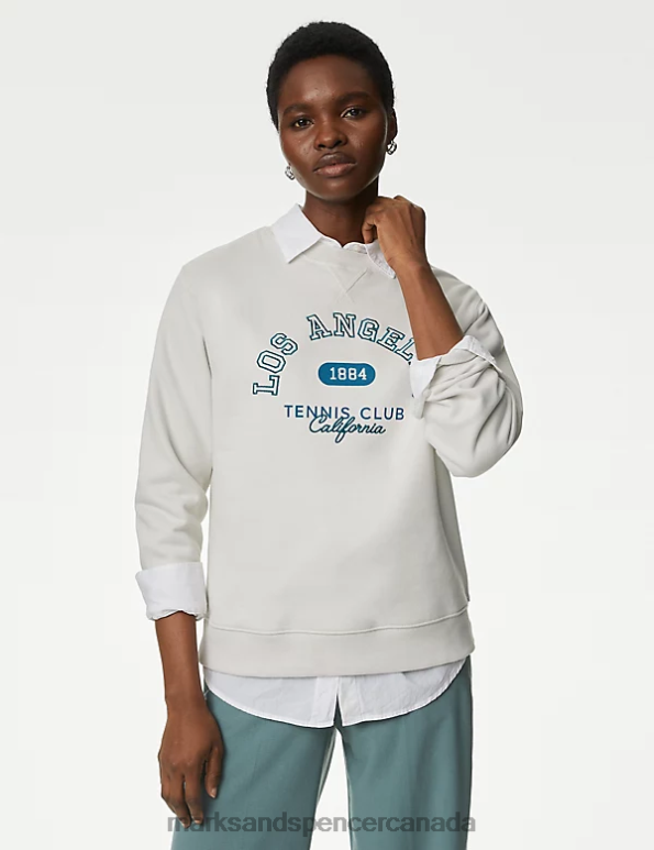 Marks and Spencer sale - Women Light Natural Clothing Marks & Spencer Cotton Rich Slogan Sweatshirt 20VTD1051