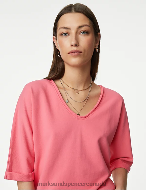 Women Medium Pink Clothing Marks & Spencer Pure Cotton Scoop Neck Sweatshirt 20VTD2954 - Marks and Spencer Canada locations