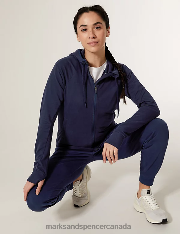 Marks and Spencer Canada - Women Navy Clothing Marks & Spencer Cotton Rich Zip Up Hoodie 20VTD3341